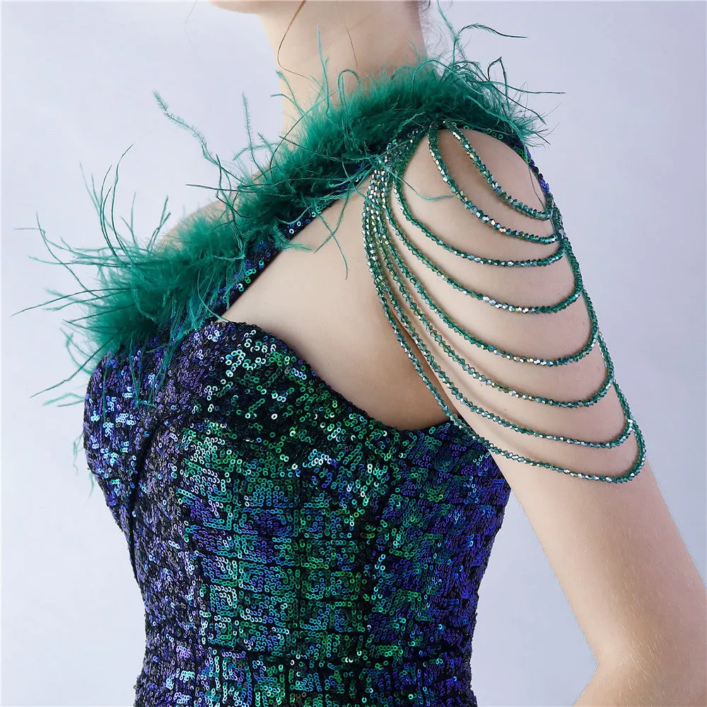 Dione-31361-Ostrich Fur Illusion Beaded Formal Dress
