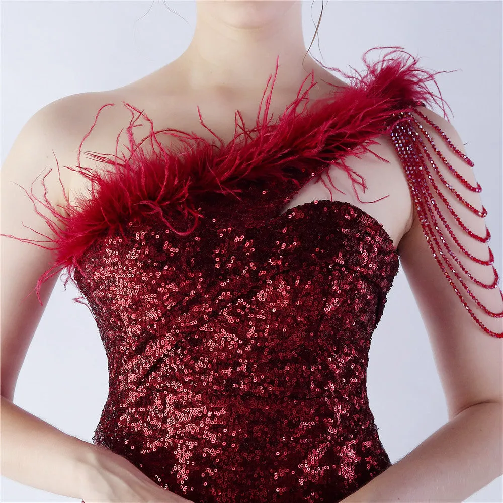 Dione-31361-Ostrich Fur Illusion Beaded Formal Dress