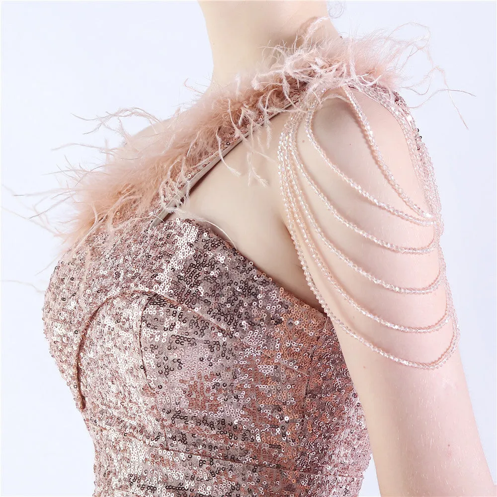 Dione-31361-Ostrich Fur Illusion Beaded Formal Dress