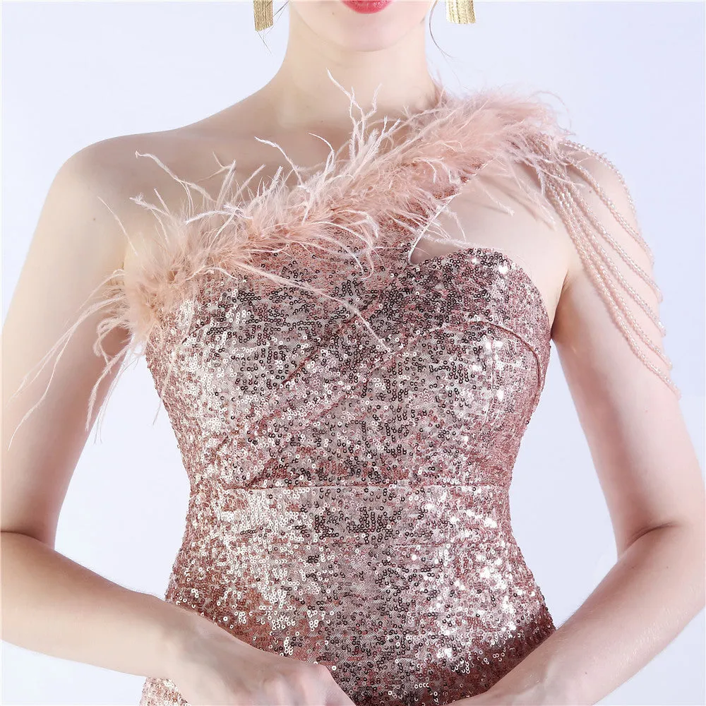 Dione-31361-Ostrich Fur Illusion Beaded Formal Dress