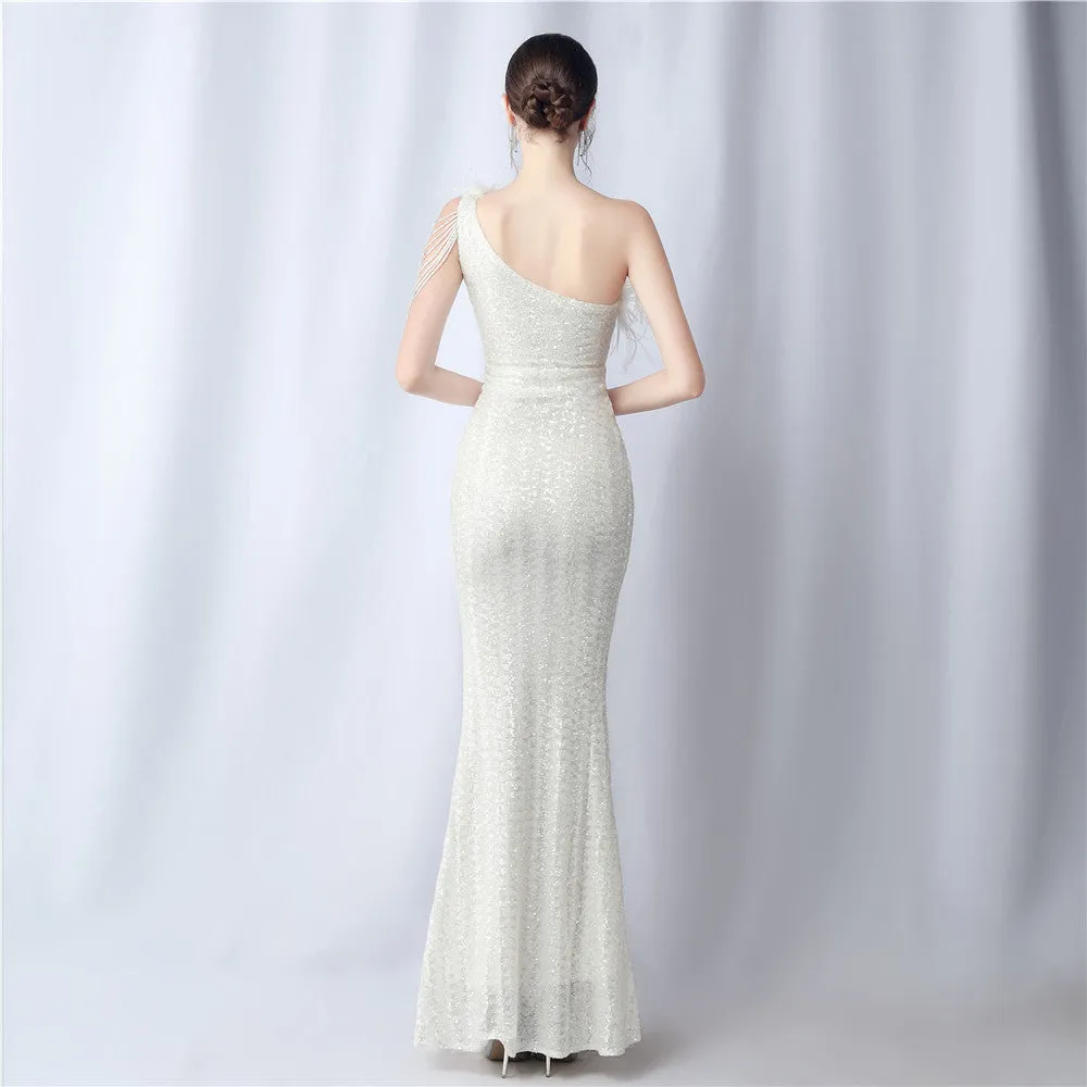 Dione-31361-Ostrich Fur Illusion Beaded Formal Dress