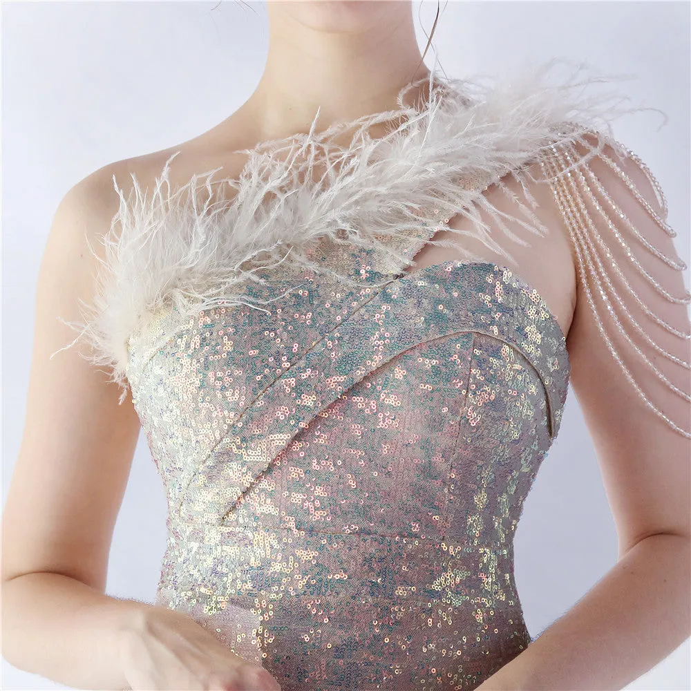 Dione-31361-Ostrich Fur Illusion Beaded Formal Dress