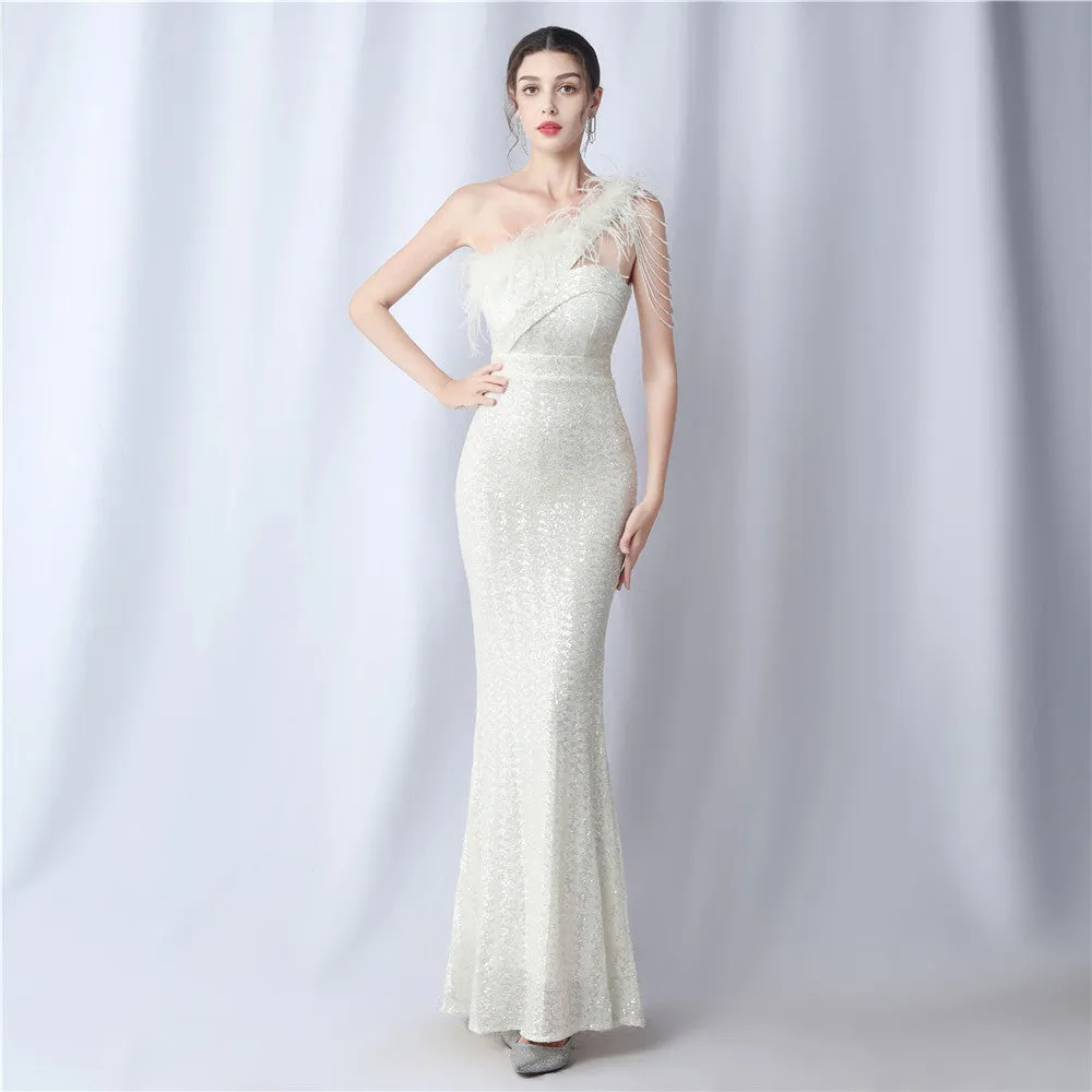Dione-31361-Ostrich Fur Illusion Beaded Formal Dress