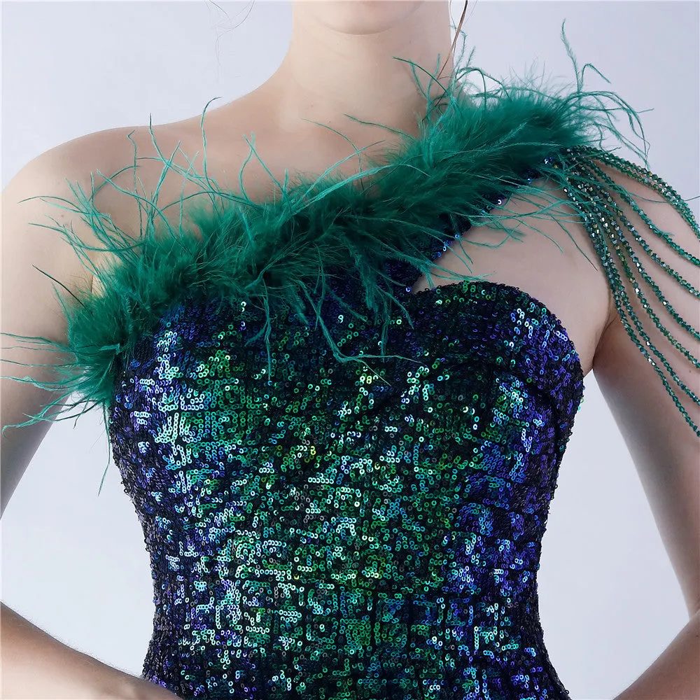 Dione-31361-Ostrich Fur Illusion Beaded Formal Dress