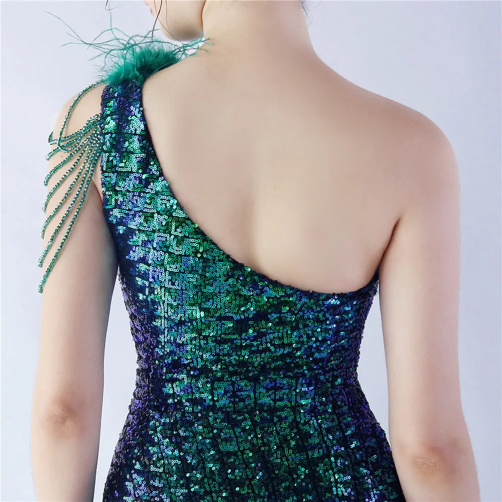 Dione-31361-Ostrich Fur Illusion Beaded Formal Dress