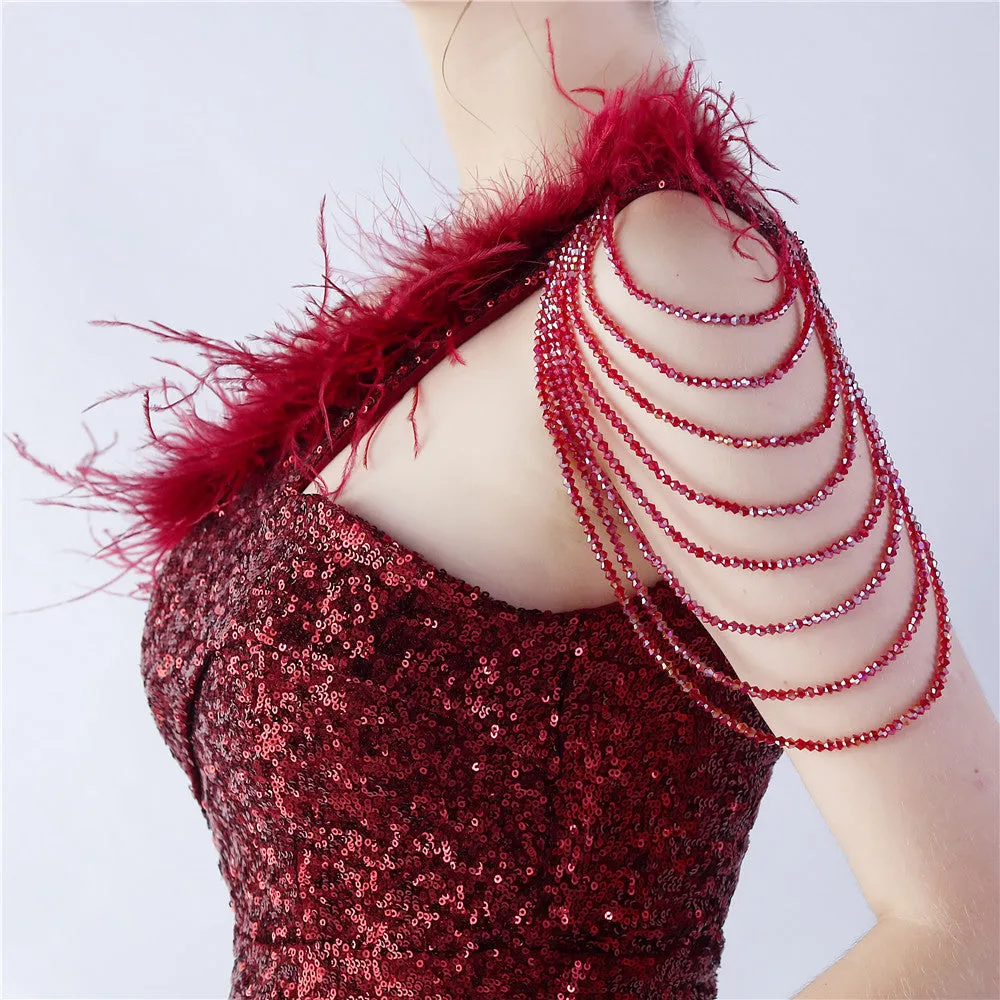 Dione-31361-Ostrich Fur Illusion Beaded Formal Dress