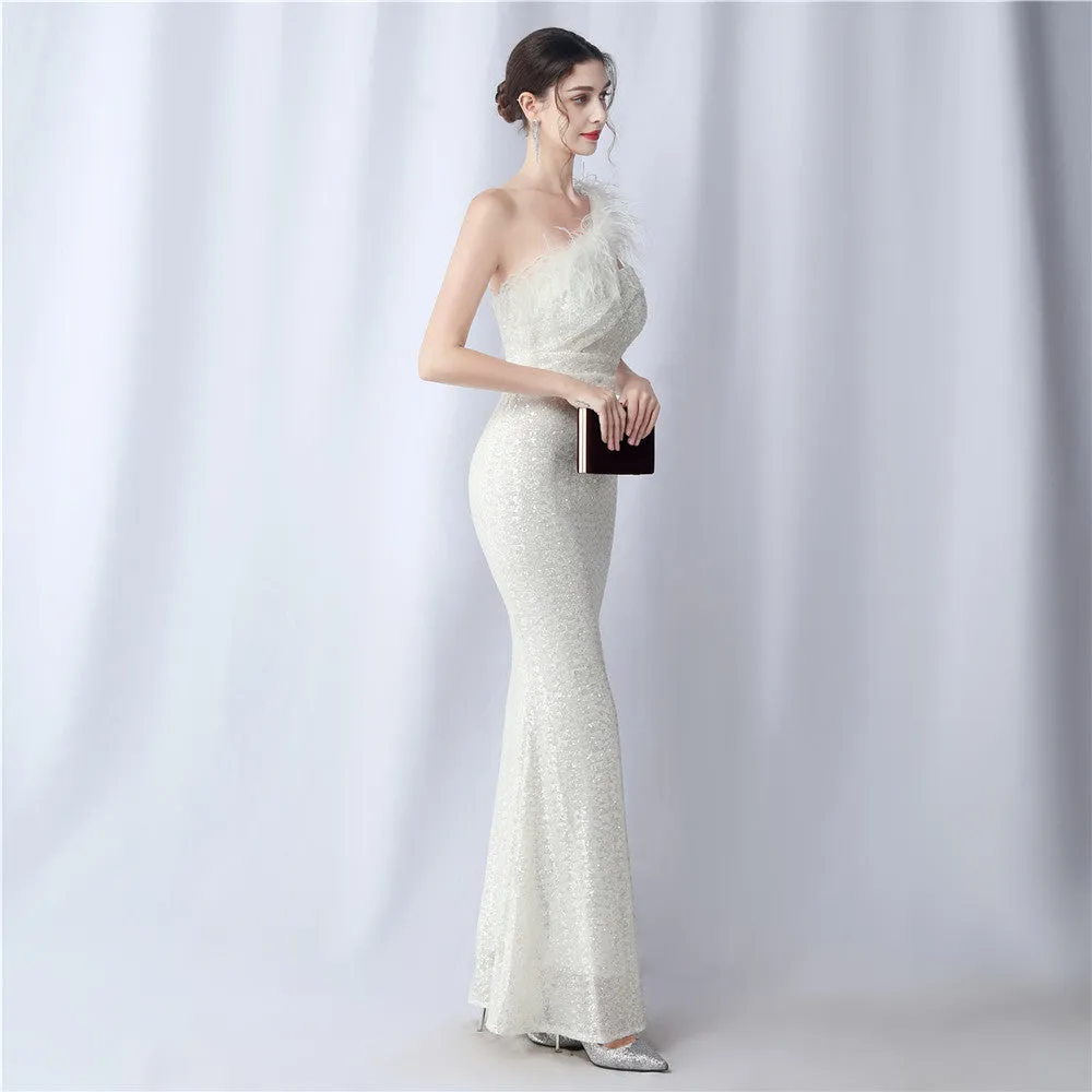 Dione-31361-Ostrich Fur Illusion Beaded Formal Dress