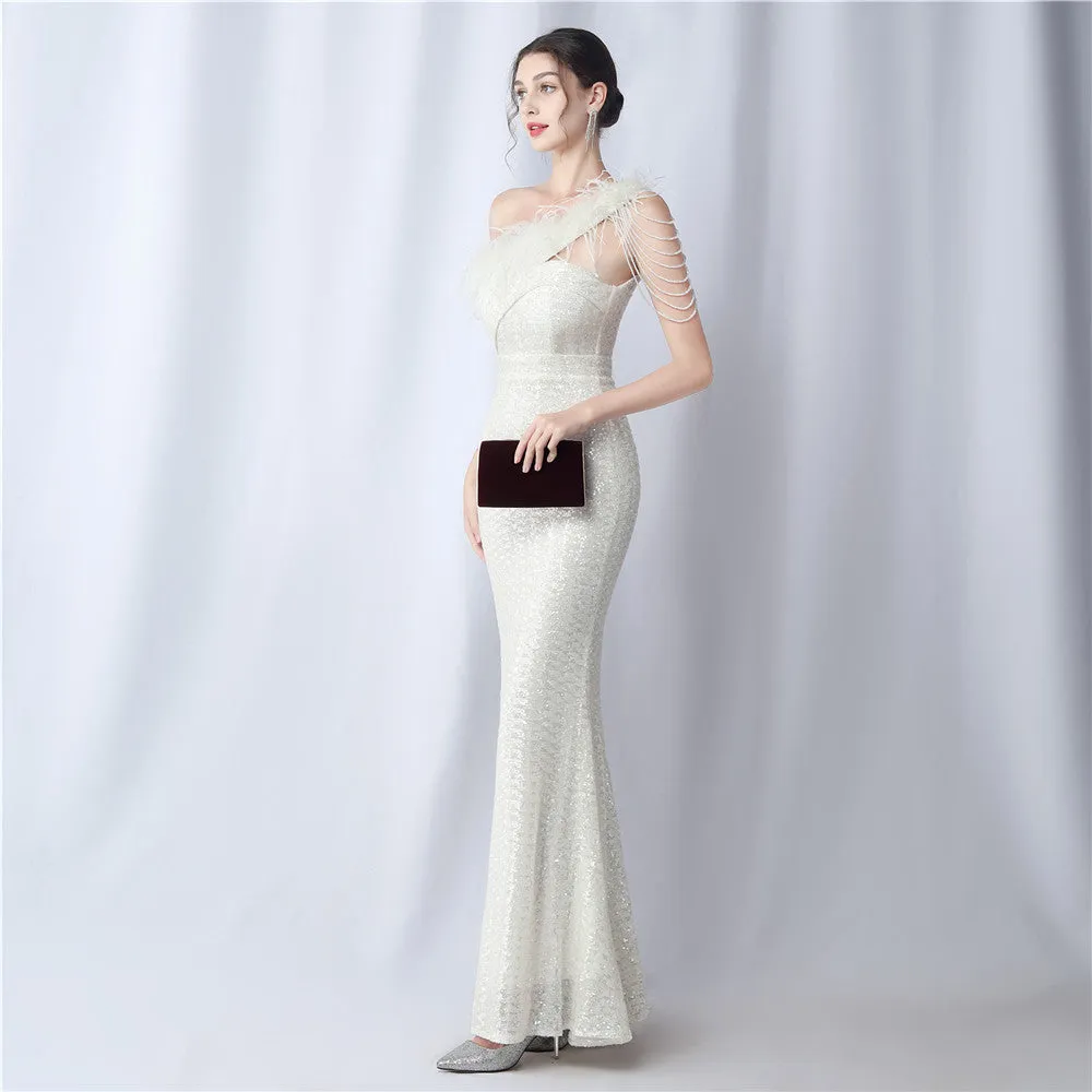 Dione-31361-Ostrich Fur Illusion Beaded Formal Dress