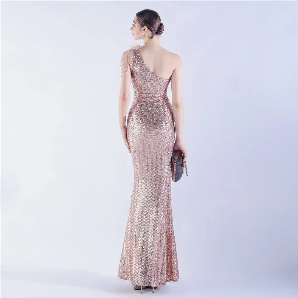 Dione-31361-Ostrich Fur Illusion Beaded Formal Dress
