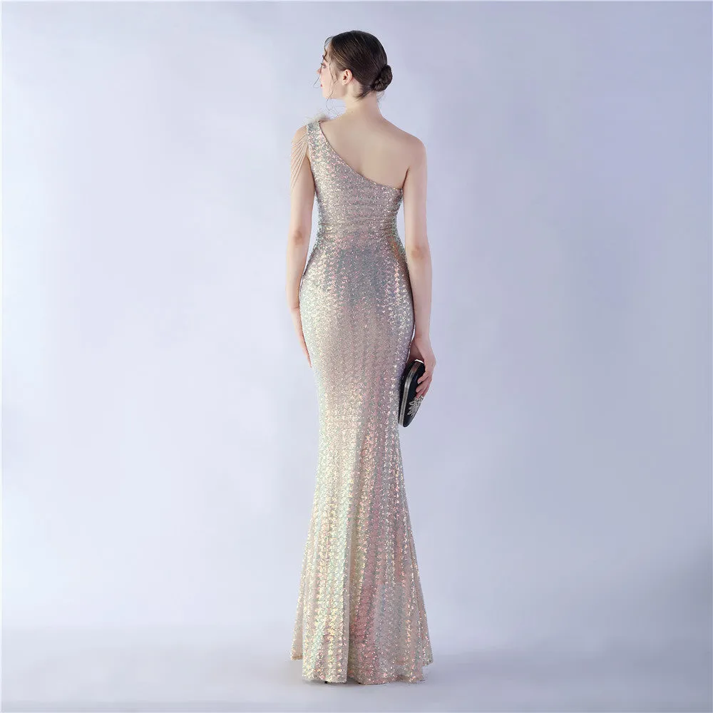 Dione-31361-Ostrich Fur Illusion Beaded Formal Dress