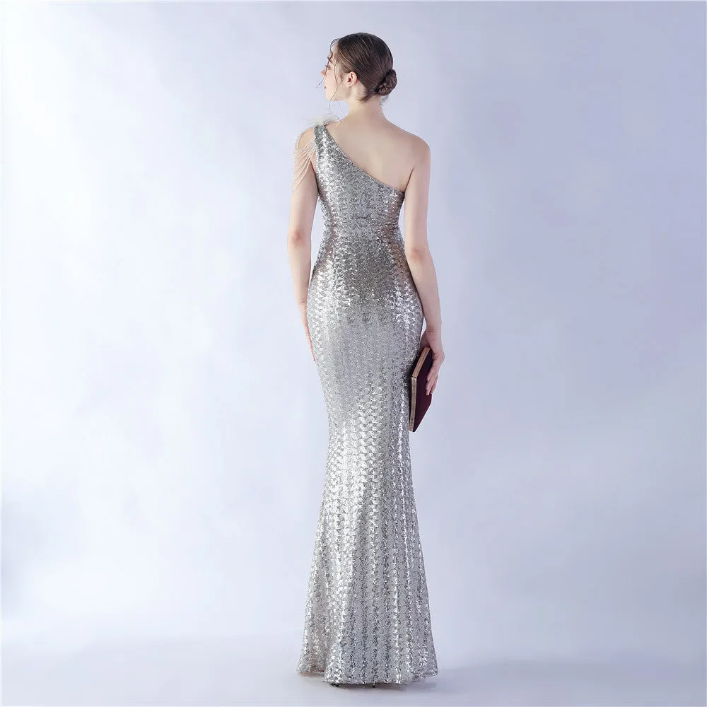 Dione-31361-Ostrich Fur Illusion Beaded Formal Dress