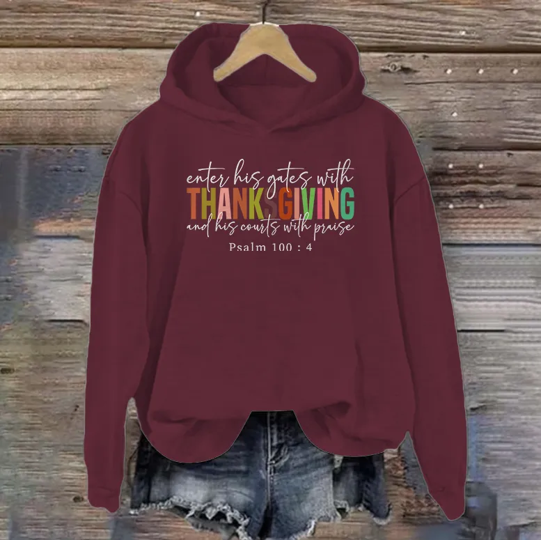 Enter His Gates With Thanksgiving  | Women's Thanksgiving Hoodie | Dark