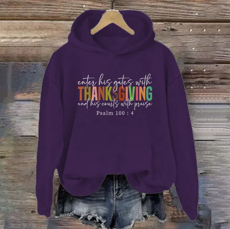 Enter His Gates With Thanksgiving  | Women's Thanksgiving Hoodie | Dark