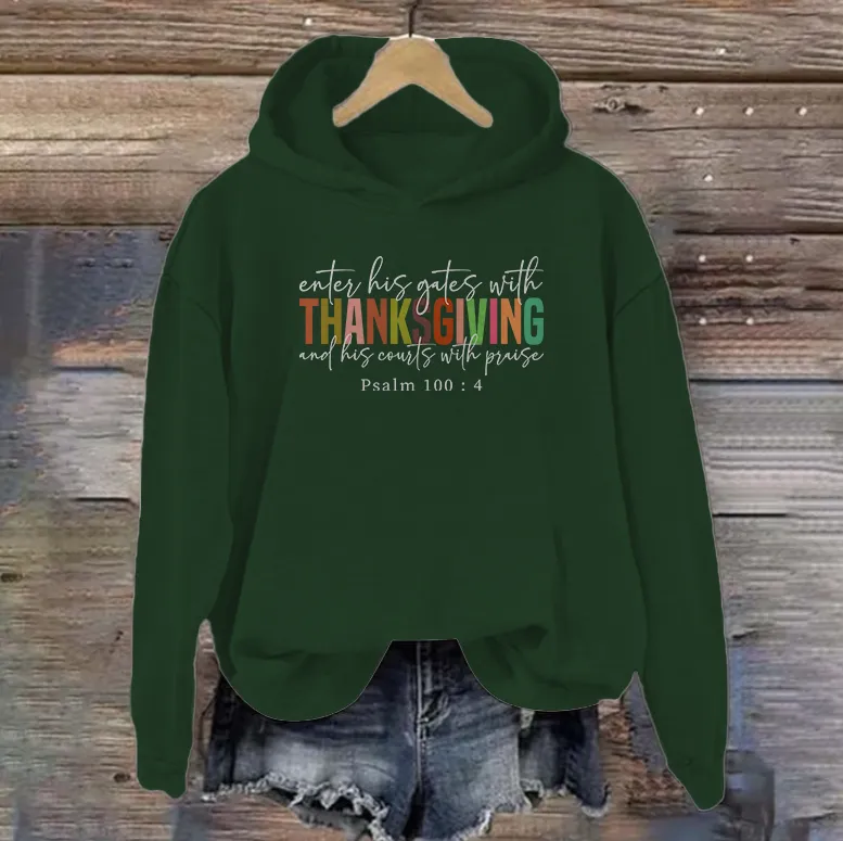 Enter His Gates With Thanksgiving  | Women's Thanksgiving Hoodie | Dark