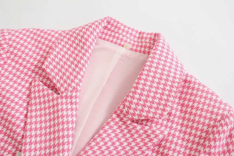 Fashion Houndstooth Slim-fit Casual Blazer