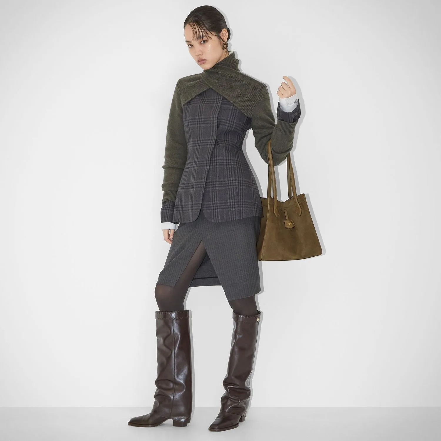 FENDI Origami Medium Handbag in Military Brown