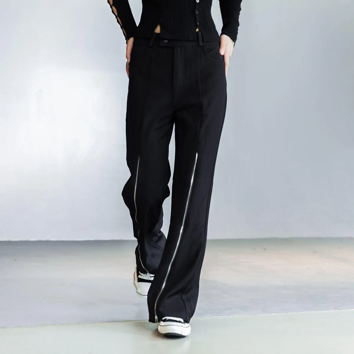 Flared Pants With Zipper Detail