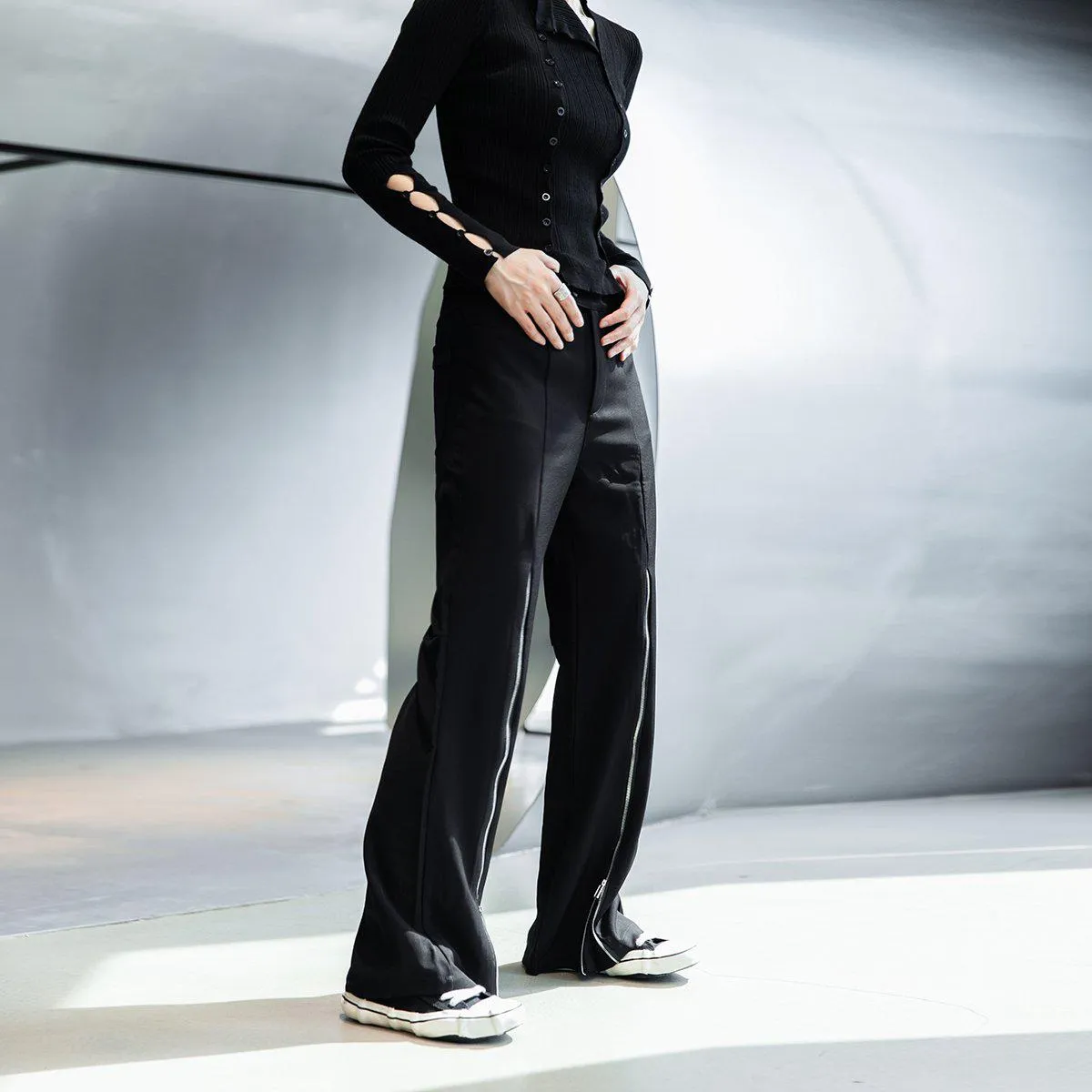 Flared Pants With Zipper Detail