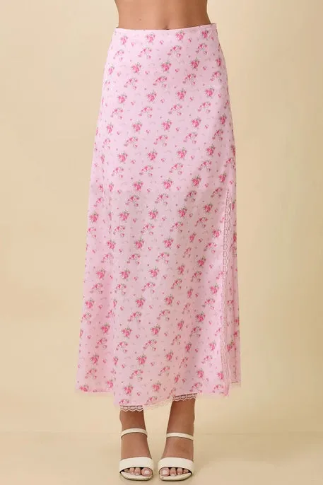 FLORAL PRINTED MIDI SKIRT-PINK