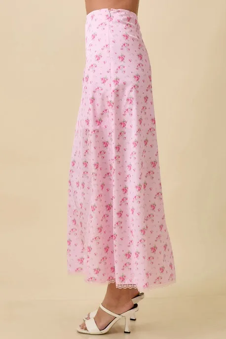 FLORAL PRINTED MIDI SKIRT-PINK