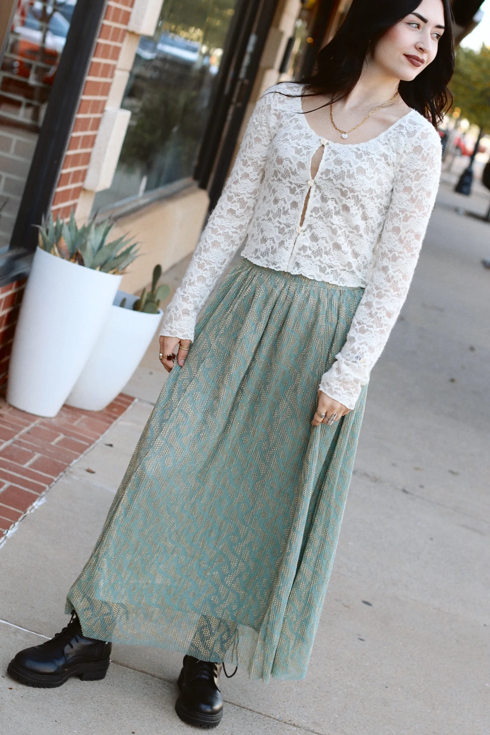Goldie Flowy Midi Skirt  Sky