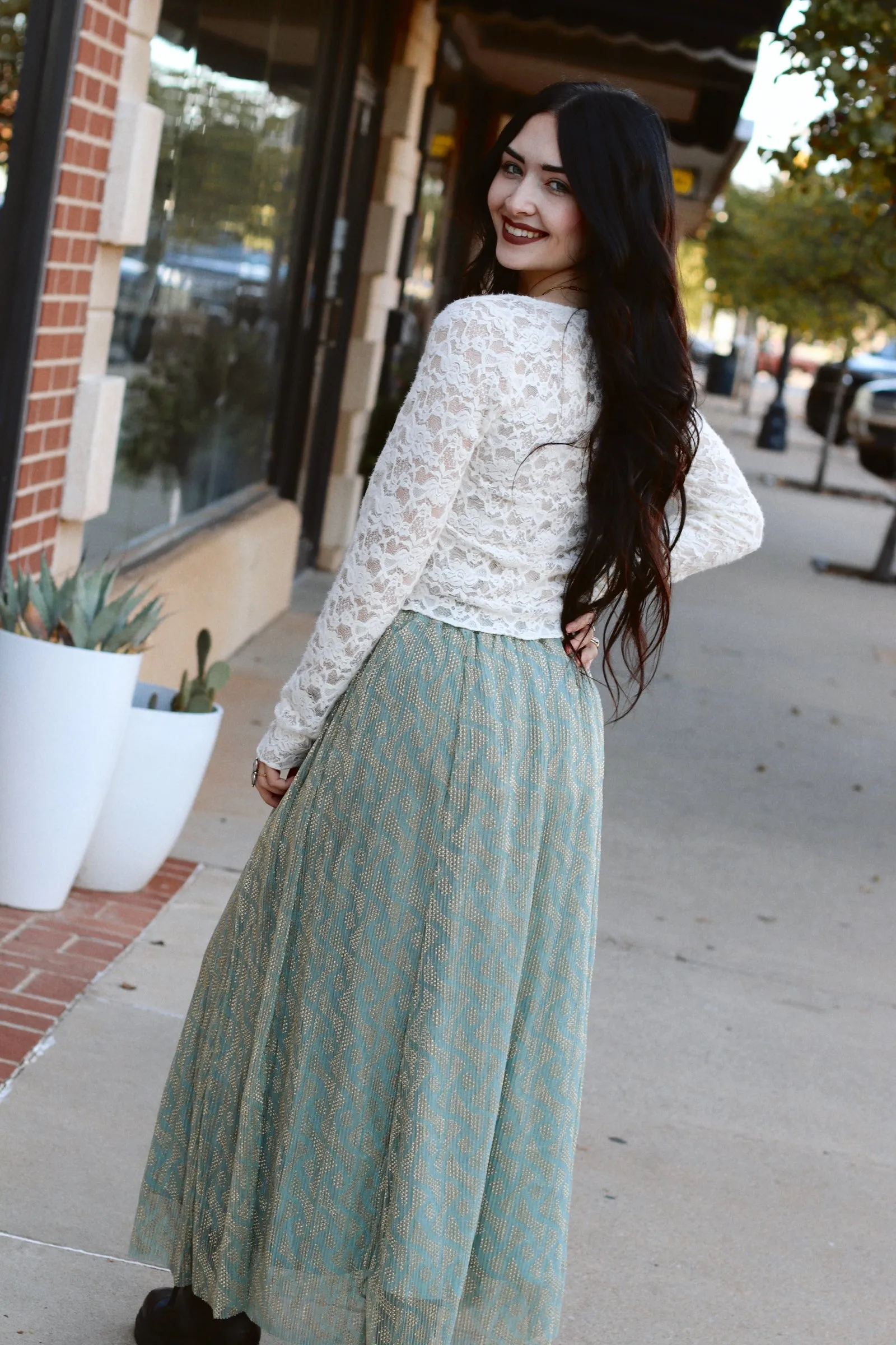 Goldie Flowy Midi Skirt  Sky