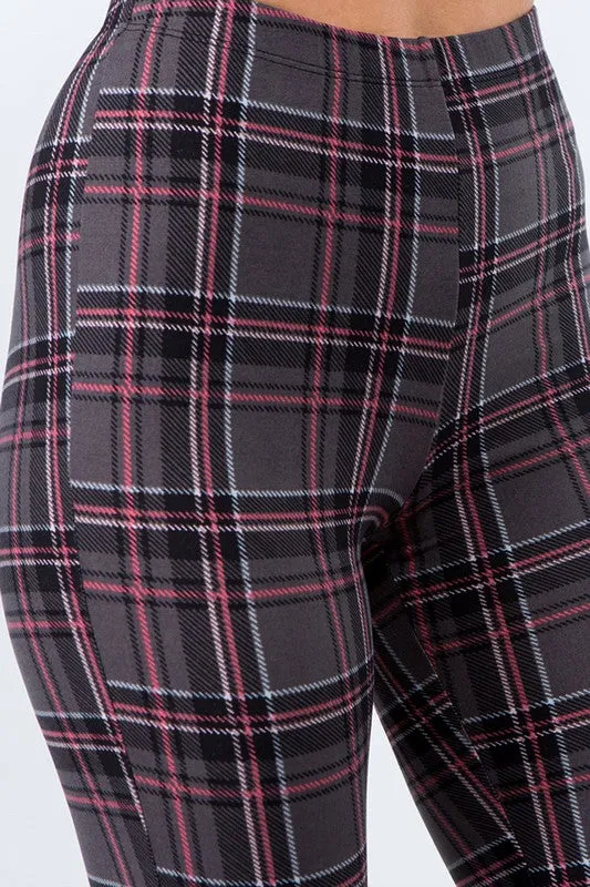 Gray Plaid Print Bell Bottom Leggings