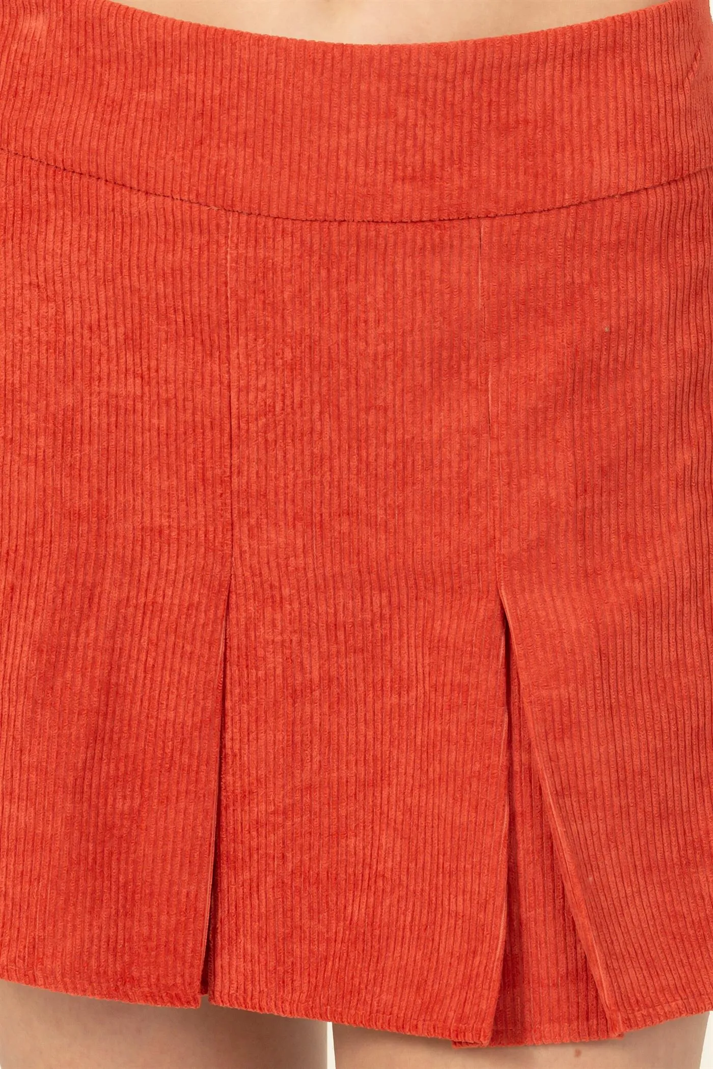HF22F755-CORDUROY PLEATED MINI SKIRT