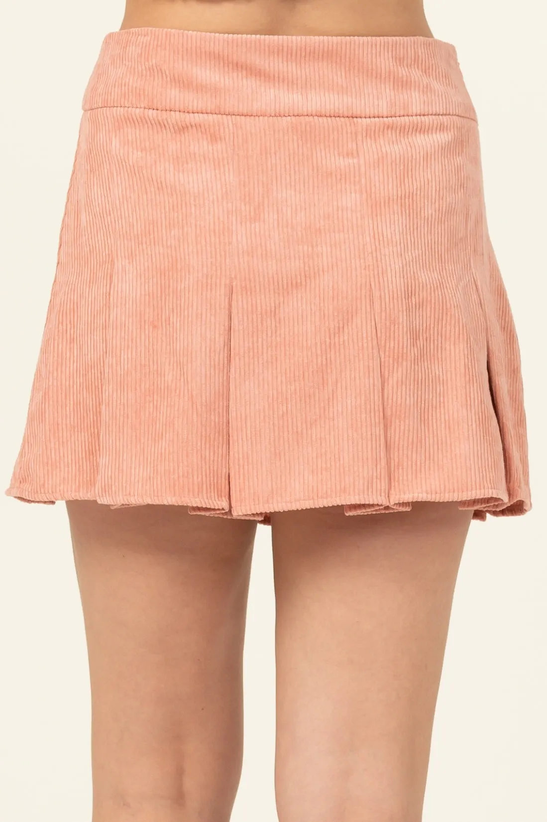 HF22F755-CORDUROY PLEATED MINI SKIRT