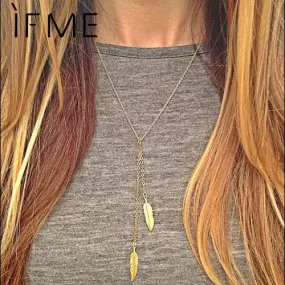 IF ME New Vintage Steampunk New Leaf Gold Color Sweater Chain Necklace Long Necklaces Statement Jewelry For Women Wholesale