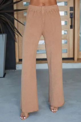 Italian Viscose Knit Cozy Flared Pant by Milio Milano in Camel