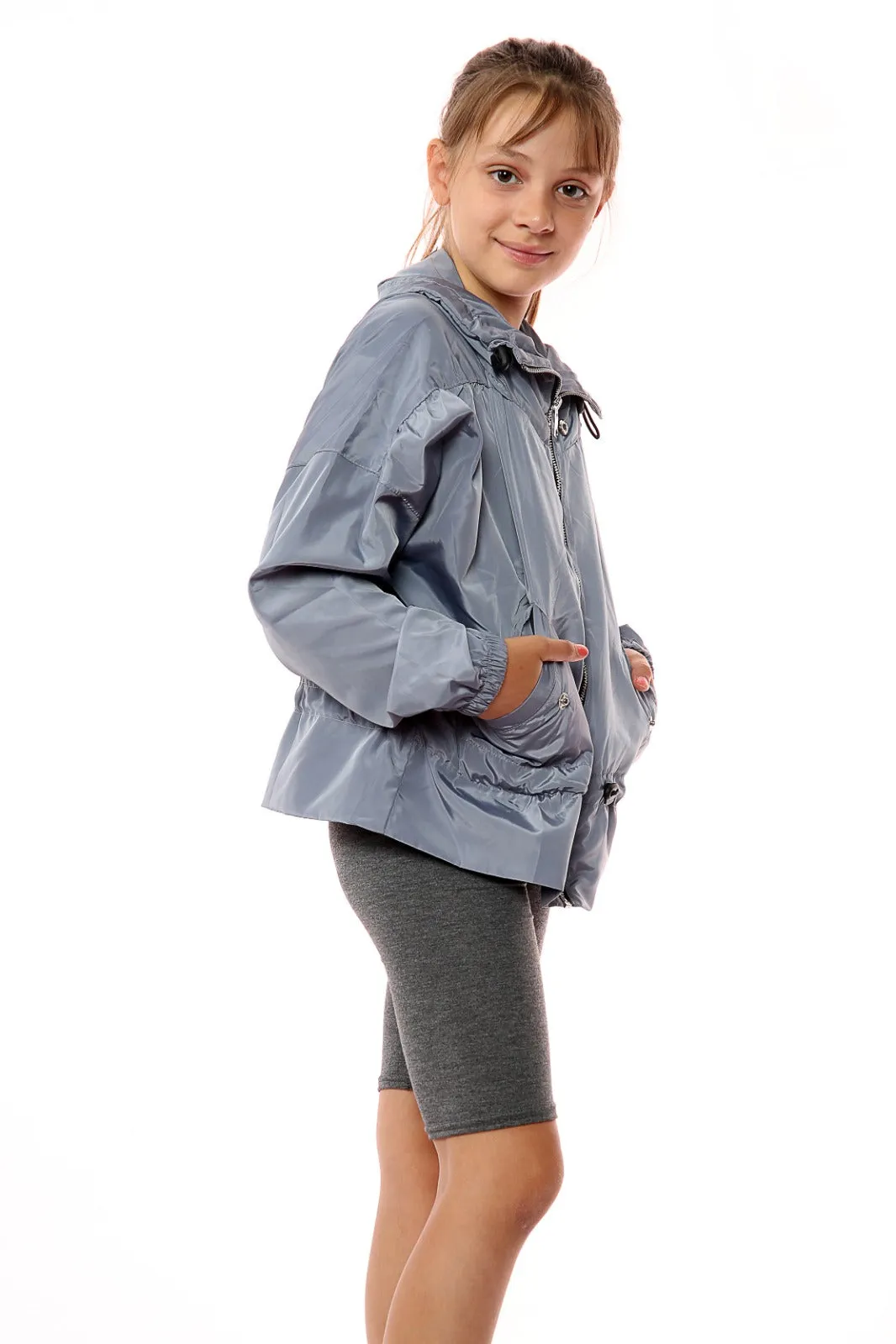 Kids Grey High Neck Hooded Festival Jacket - Parker