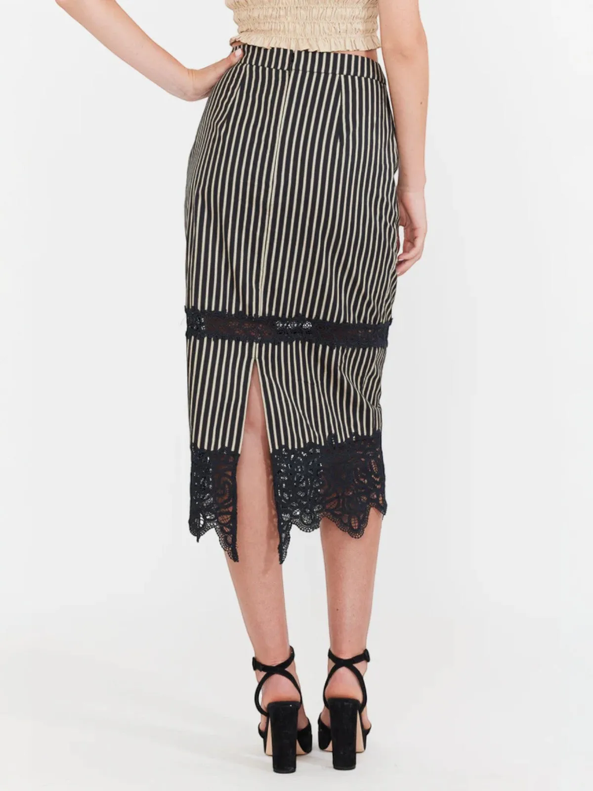 Lacey Midi Skirt | Black & Khaki Stripe