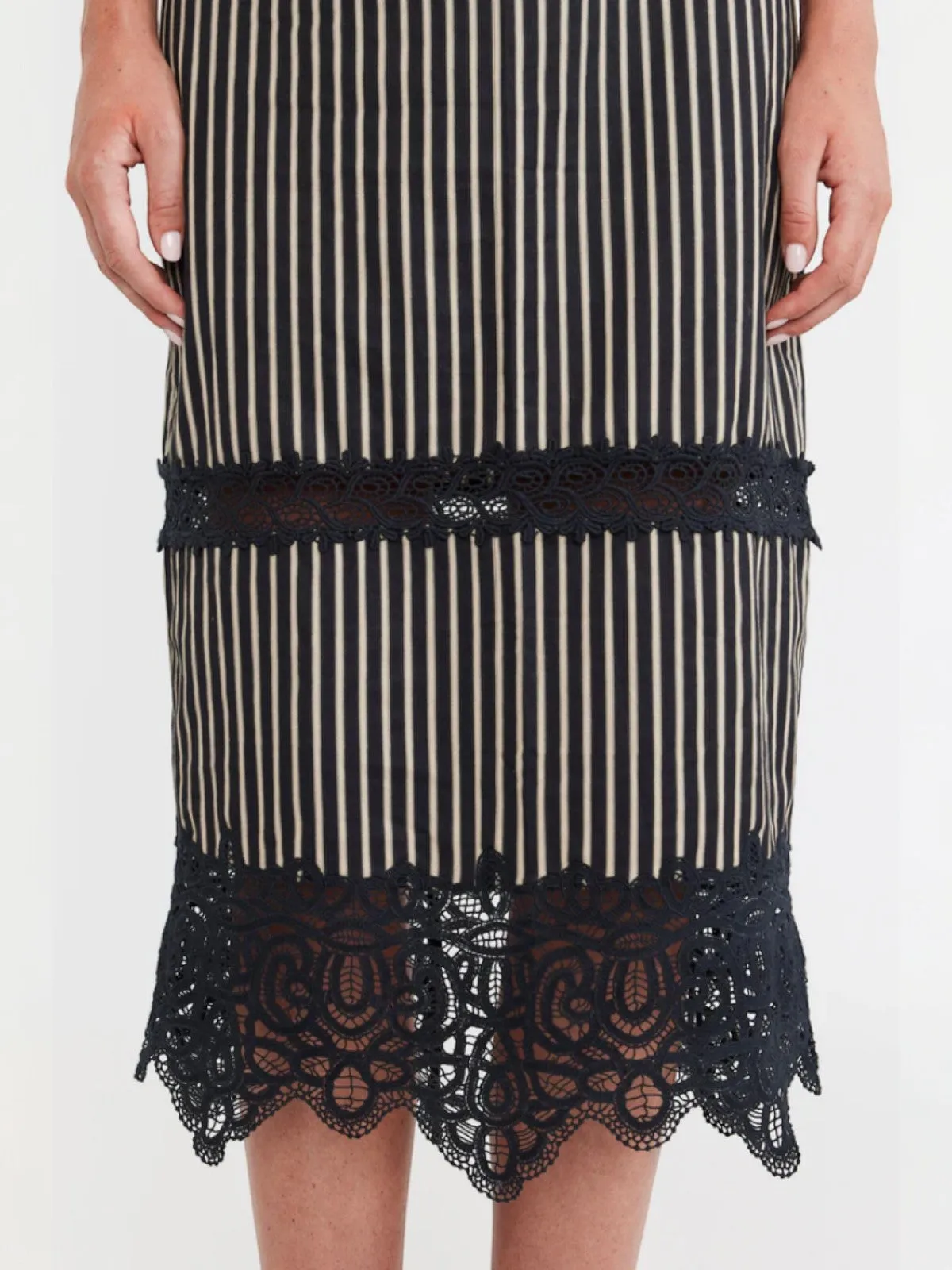 Lacey Midi Skirt | Black & Khaki Stripe