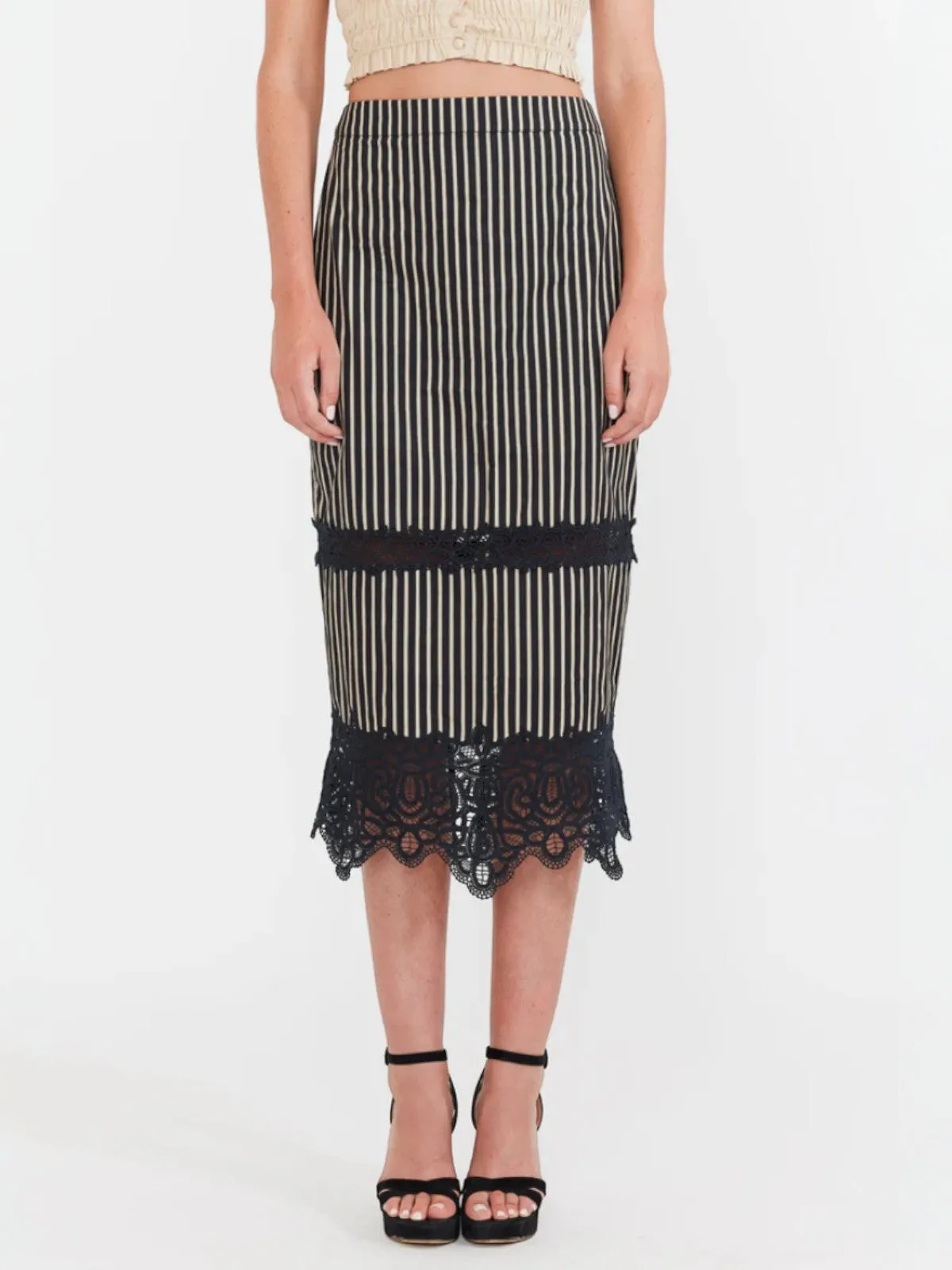Lacey Midi Skirt | Black & Khaki Stripe