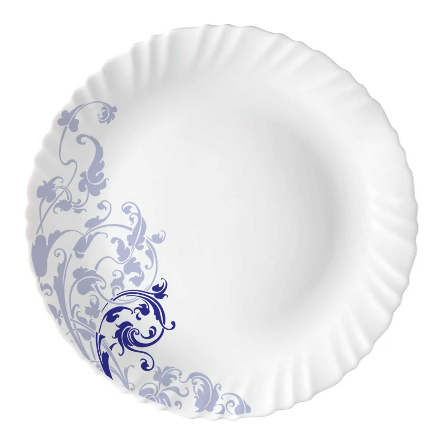 Larah by Borosil Blue Eve Silk Series Opalware Dinner Set | 47 Pieces for Family of 8 | Microwave & Dishwasher Safe | Bone-Ash Free | Crockery Set for Dining & Gifting | Plates & Bowls | White