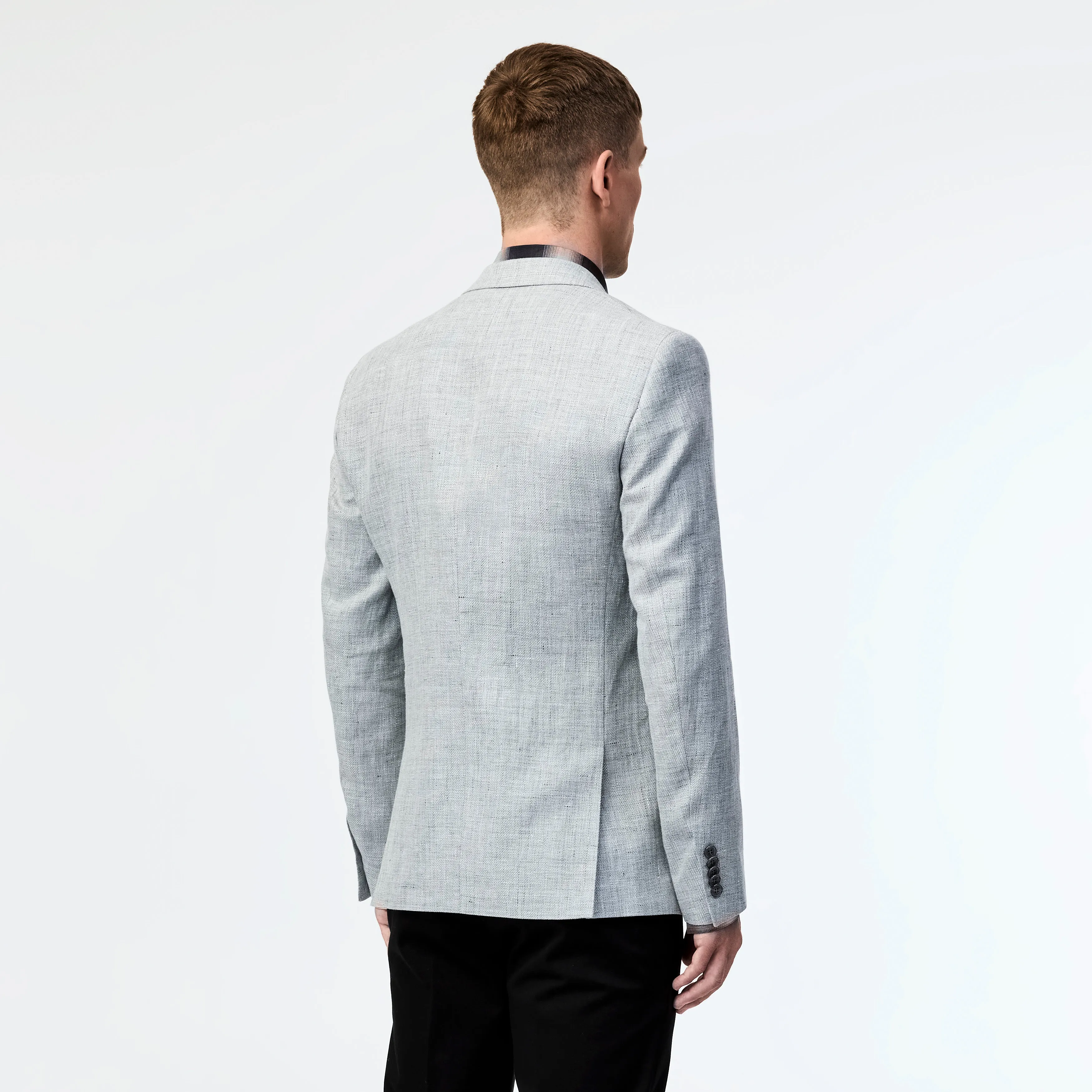 Linen Cotton Textured Twill Blazer Silver
