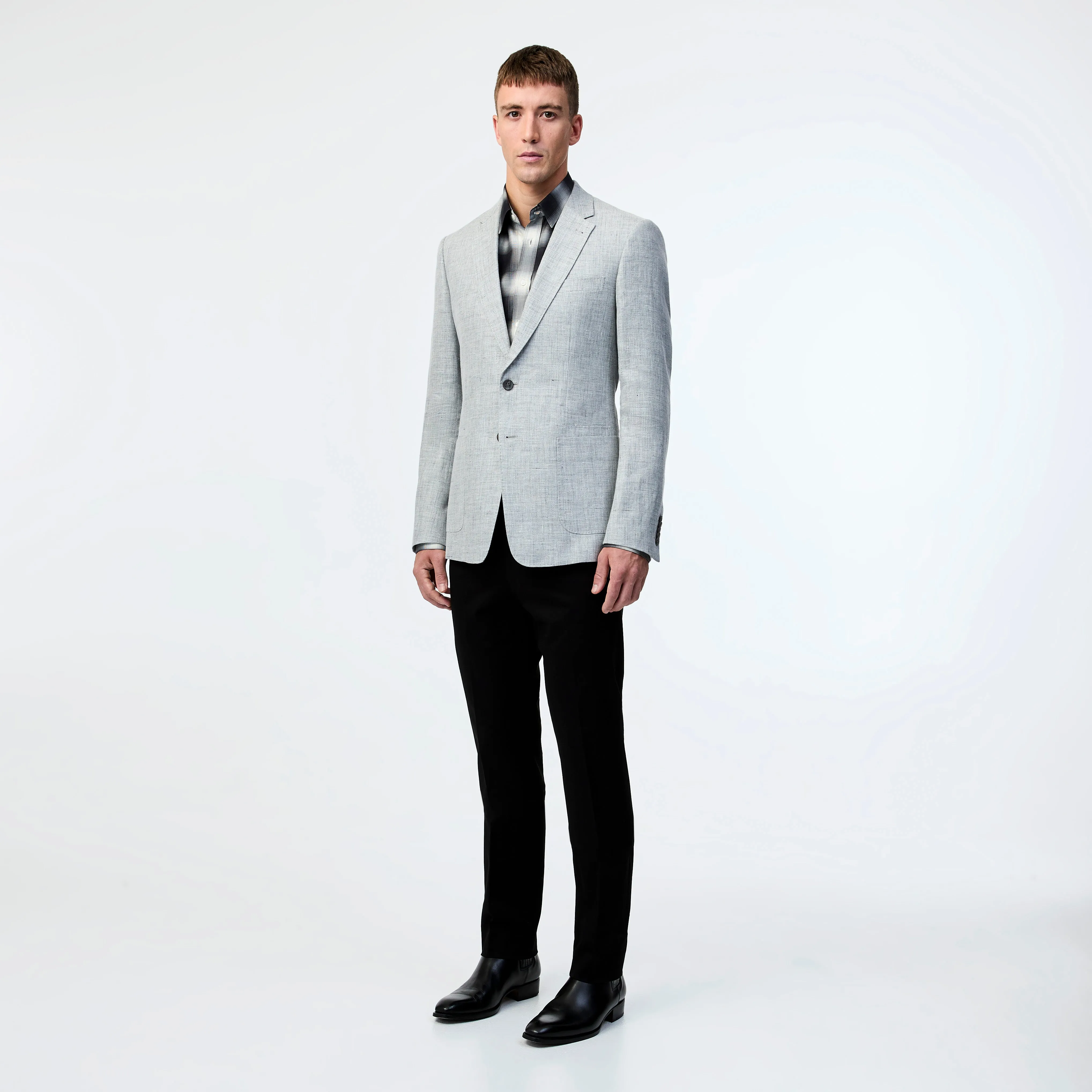 Linen Cotton Textured Twill Blazer Silver
