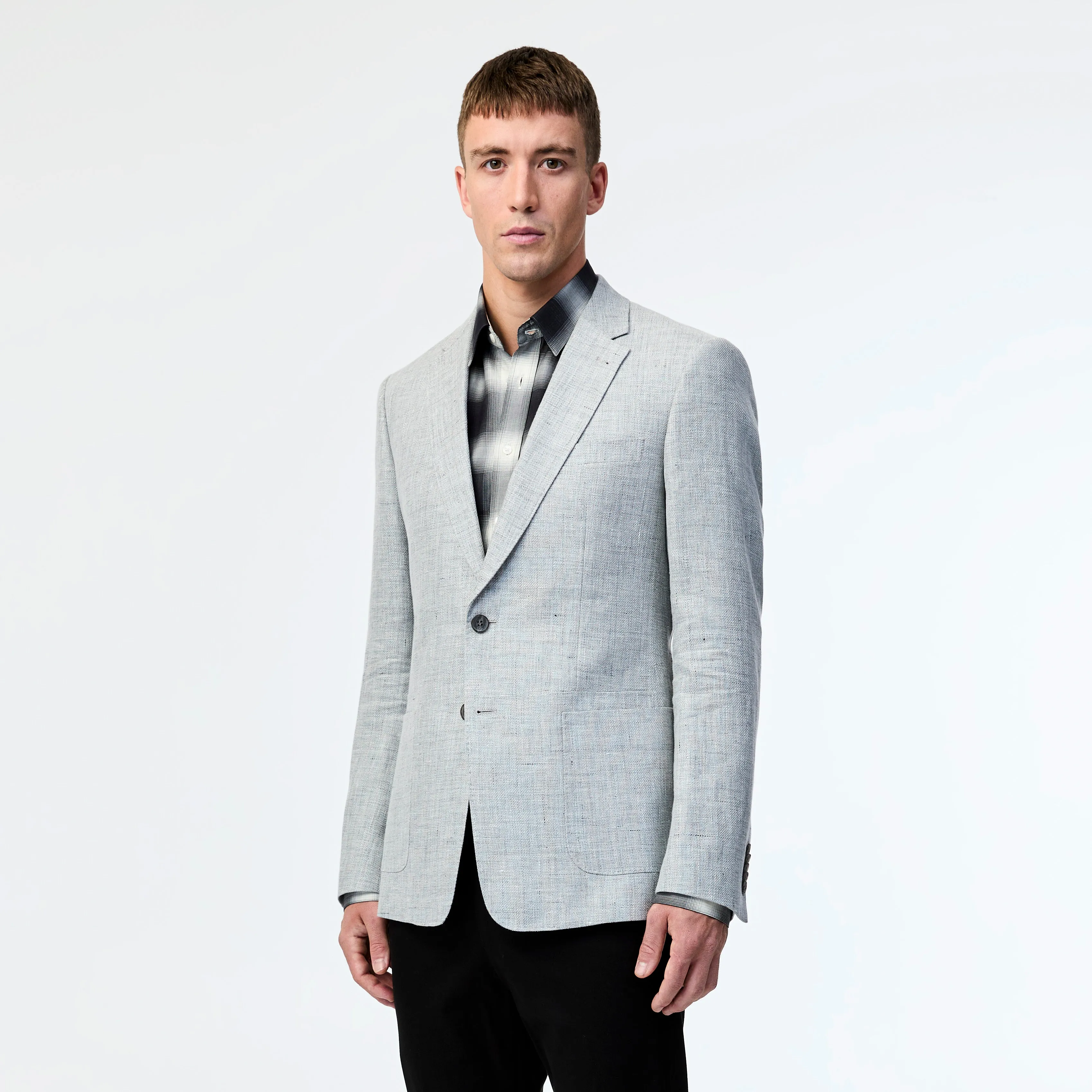 Linen Cotton Textured Twill Blazer Silver