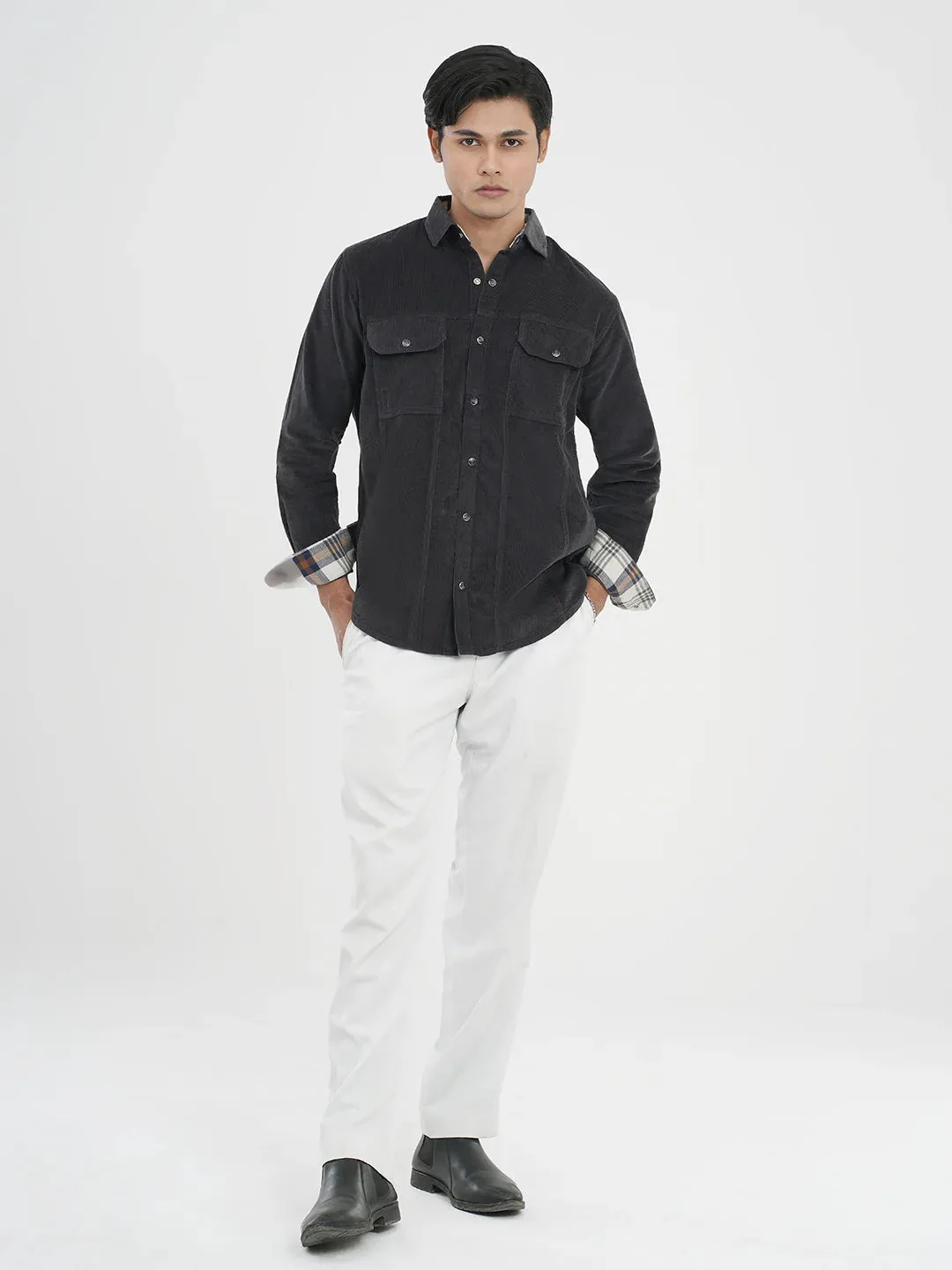 Men's Corduroy Casual Shirt in Lead Grey