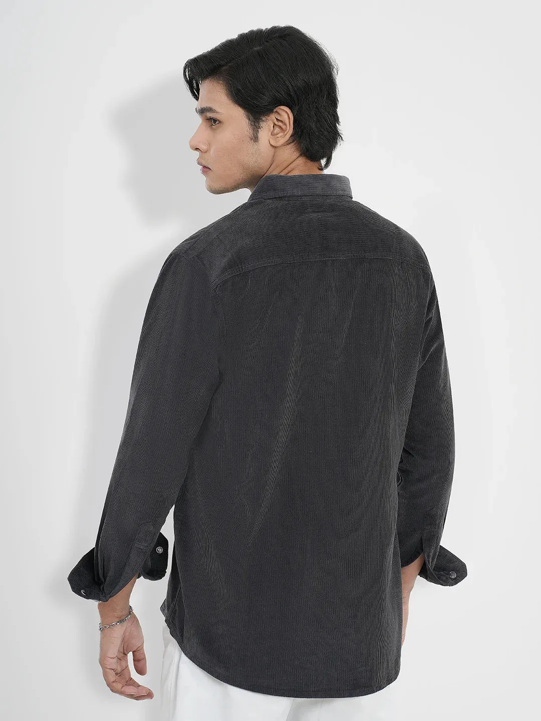 Men's Corduroy Casual Shirt in Lead Grey