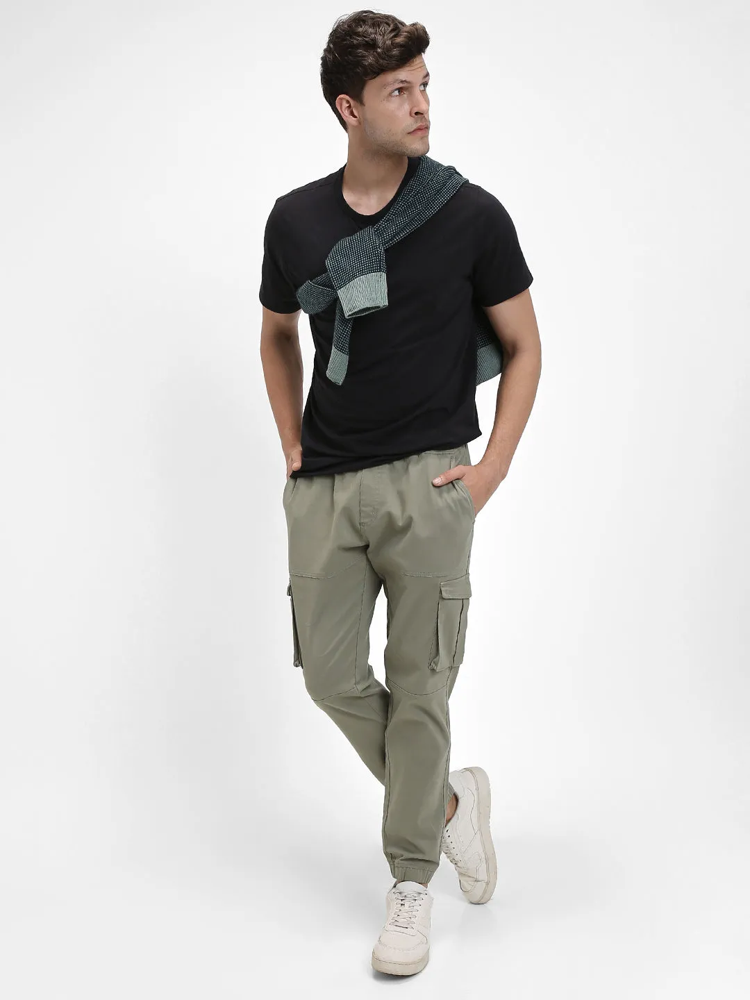 Men's Sage Green Solid Cargo Joggers