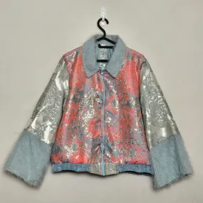 MILLICENT-Coral and mint jacket with fringe cuffed sleeves