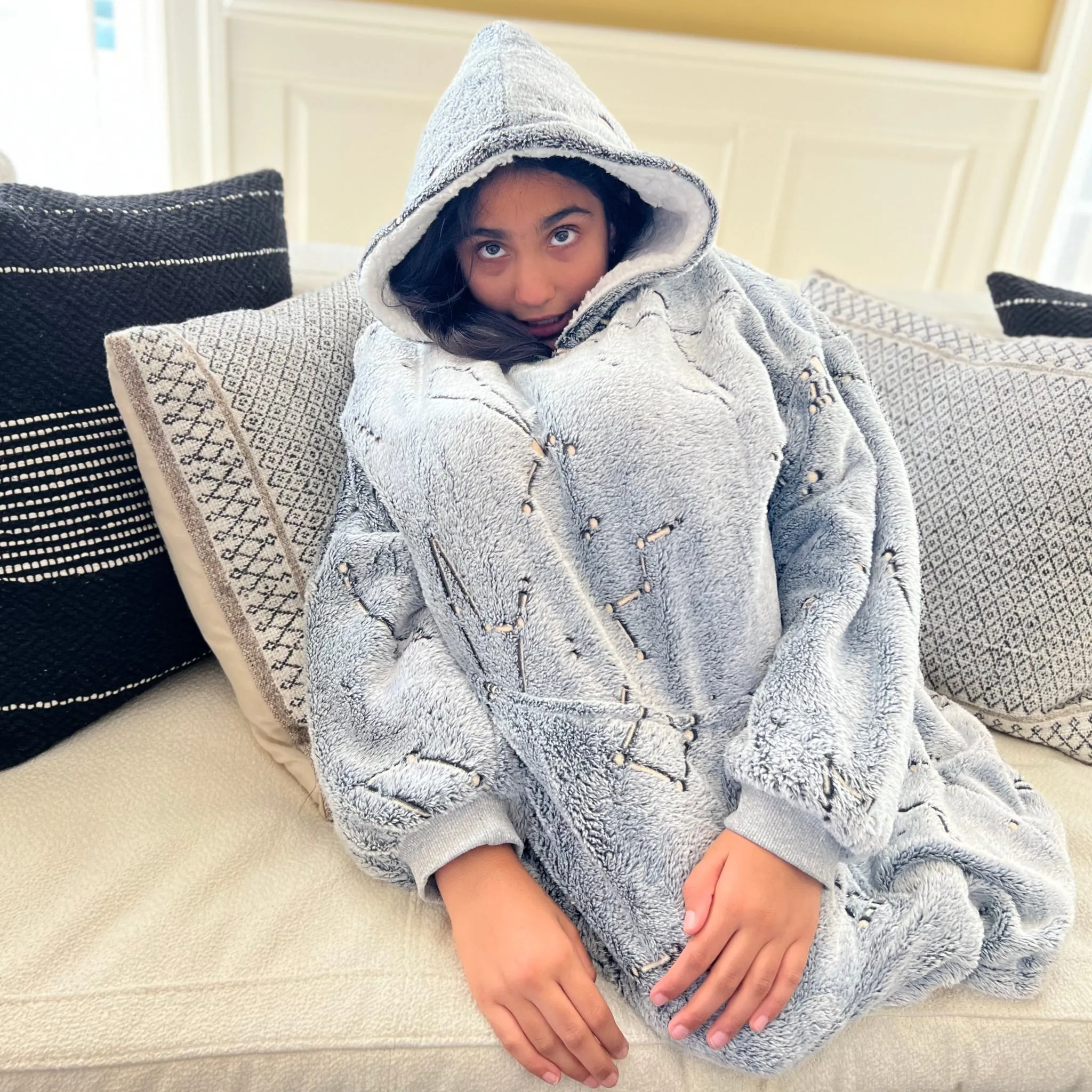 Moon Plushie with Constellations Kids Blanket Hoodie [FINAL SALE]