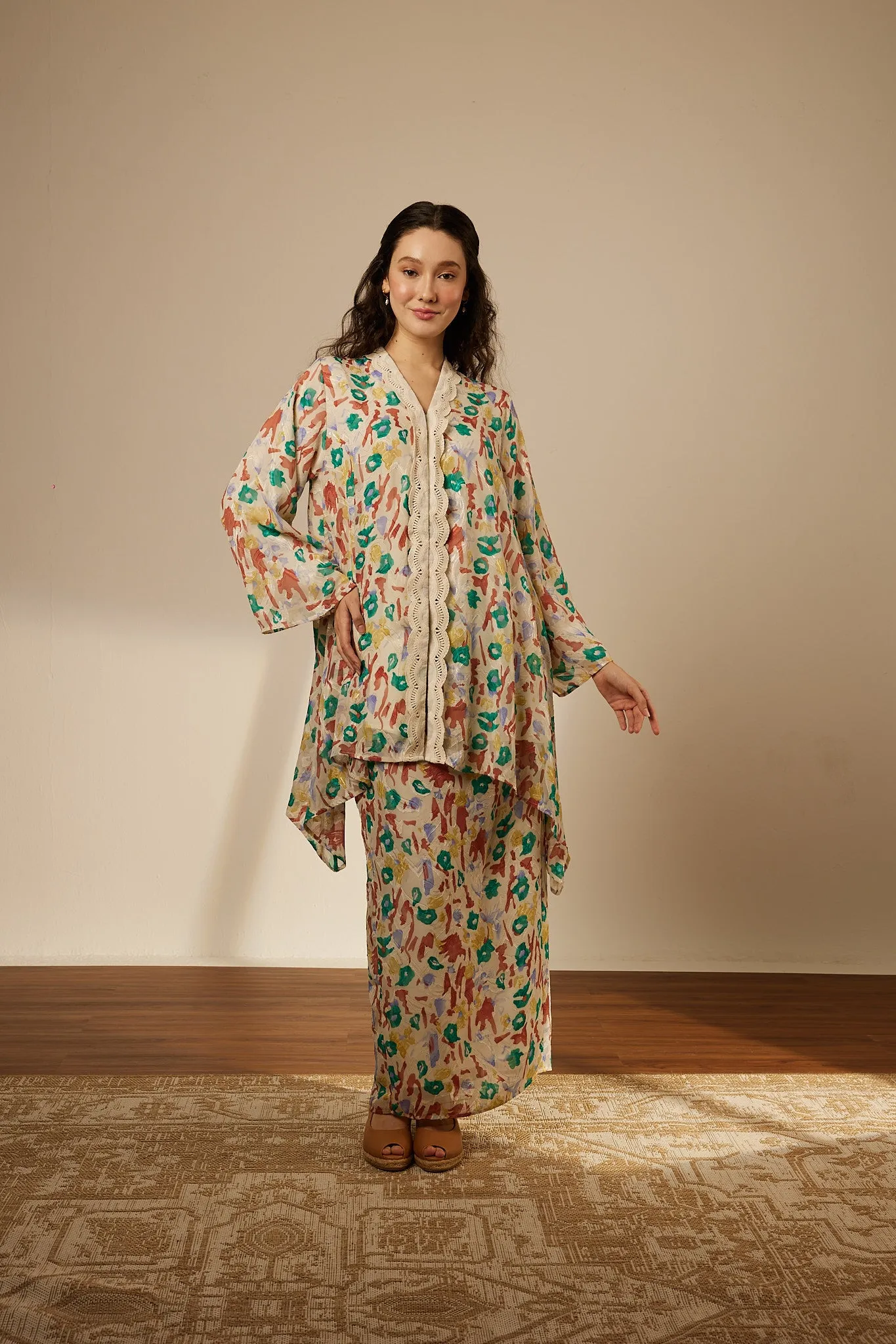 Naya Cream Mono Long Kurung Set