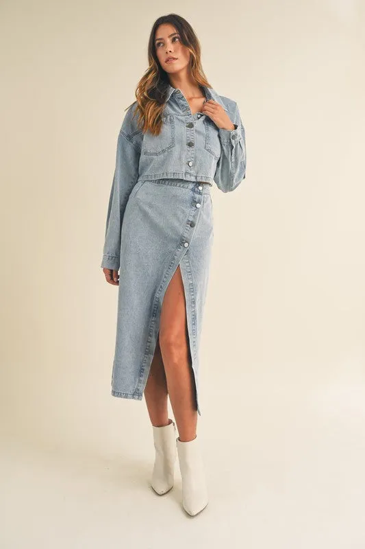 NEWEST ARRIVAL Denim Midi Skirt Set