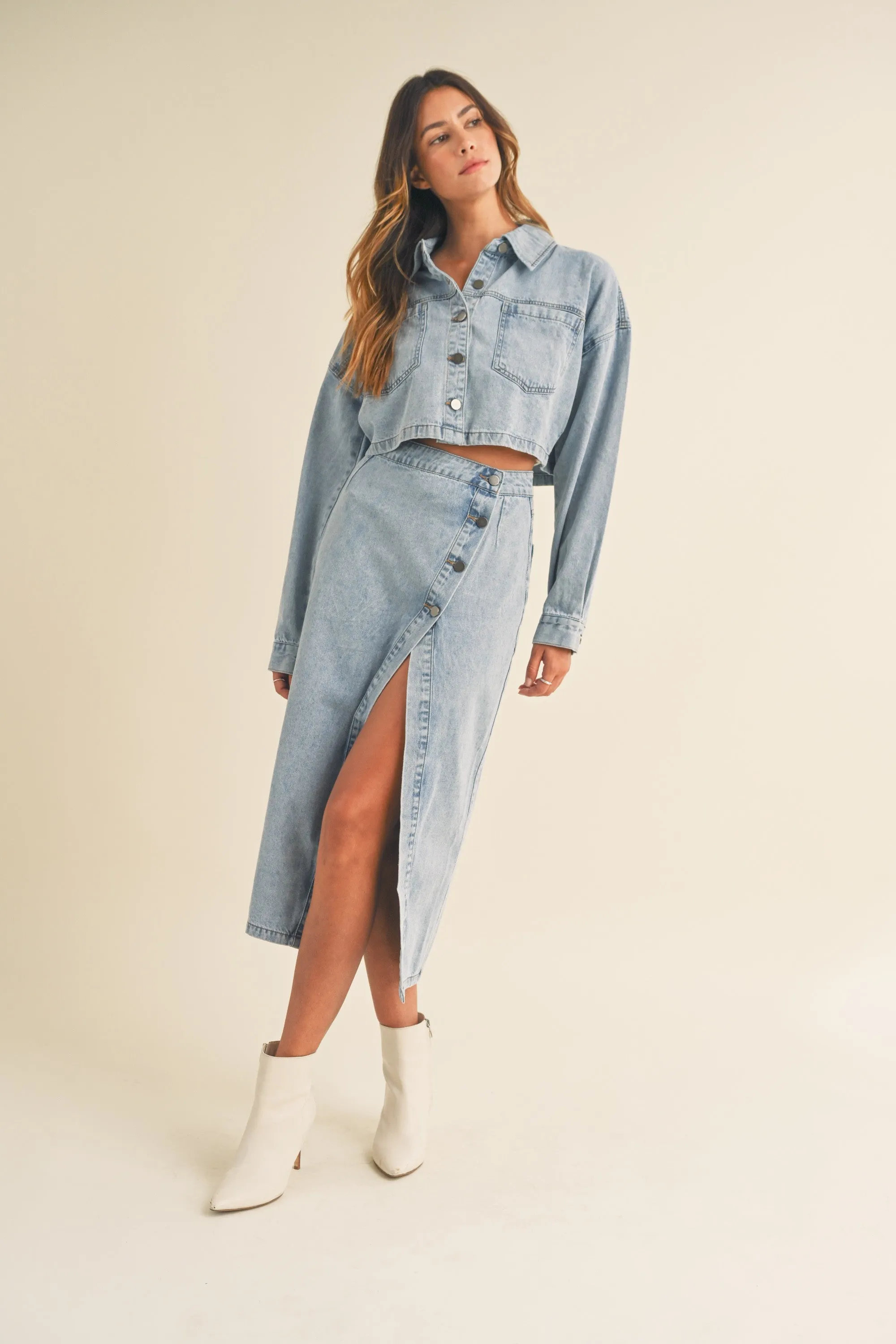 NEWEST ARRIVAL Denim Midi Skirt Set