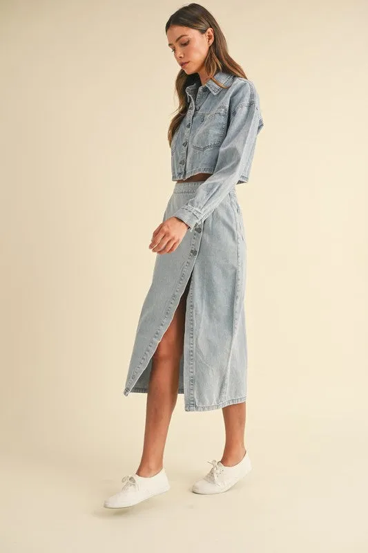 NEWEST ARRIVAL Denim Midi Skirt Set
