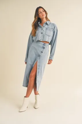 NEWEST ARRIVAL Denim Midi Skirt Set