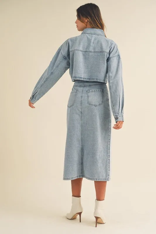 NEWEST ARRIVAL Denim Midi Skirt Set